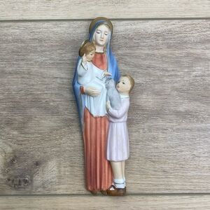 Vintage Baby Jesus & Cat Porcelain Wall‎ Plaque Cute Kitsche Religious Art